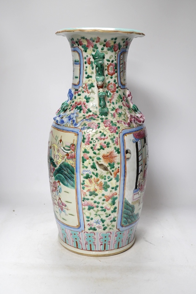 A large 19th-century Chinese famille rose baluster vase, 46cm high. Condition - section of rim lacking otherwise fair